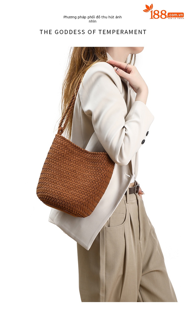 Túi bucket nữ dệt tay phong cách Pháp retro cao cấp, đeo chéo thời trang chi tiết 5