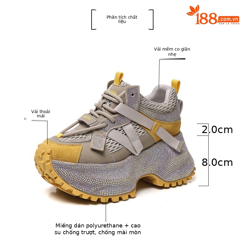 Giày sneaker nữ đế dày đính đá phối màu phong cách bố — đen chi tiết 2
