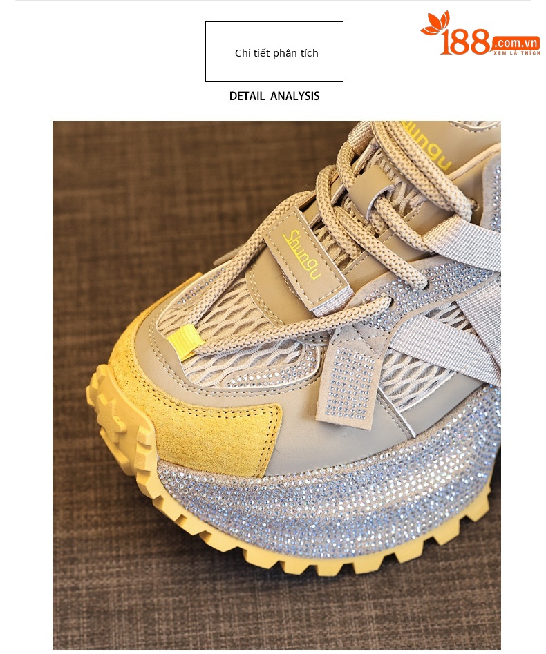 Giày sneaker nữ đế dày đính đá phối màu phong cách bố — đen chi tiết 6