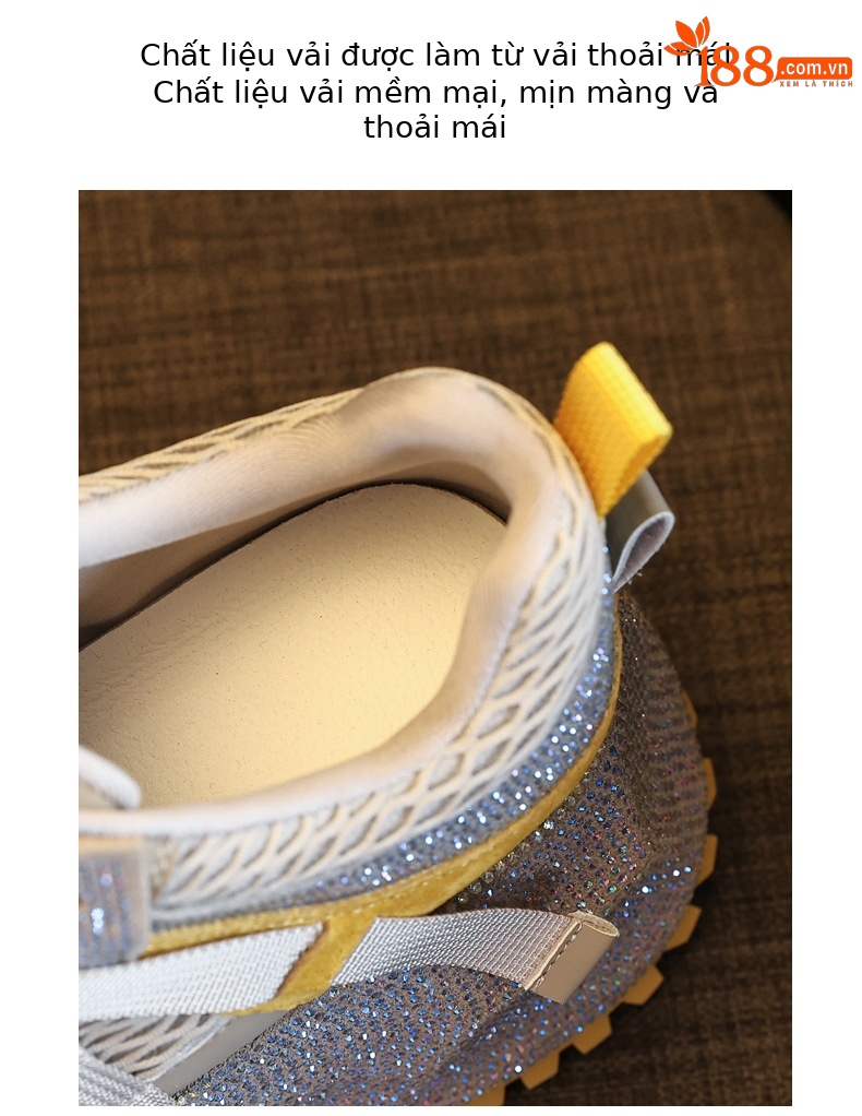 Giày sneaker nữ đế dày đính đá phối màu phong cách bố — đen chi tiết 7