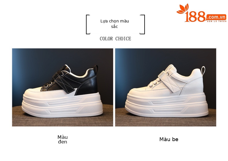 Giày sneaker nữ đế dày tăng chiều cao 9,5 cm, dây Velcro trắng phong cách thể thao — màu be chi tiết 2