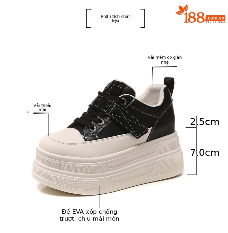 Giày sneaker nữ đế dày tăng chiều cao 9,5 cm, dây Velcro trắng phong cách thể thao — màu be chi tiết 3