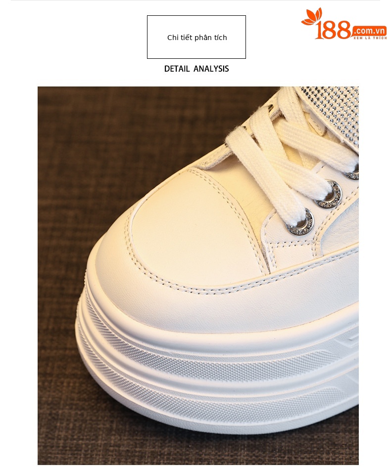 Giày sneaker nữ đế dày tăng chiều cao 9,5 cm, dây Velcro trắng phong cách thể thao — màu be chi tiết 7