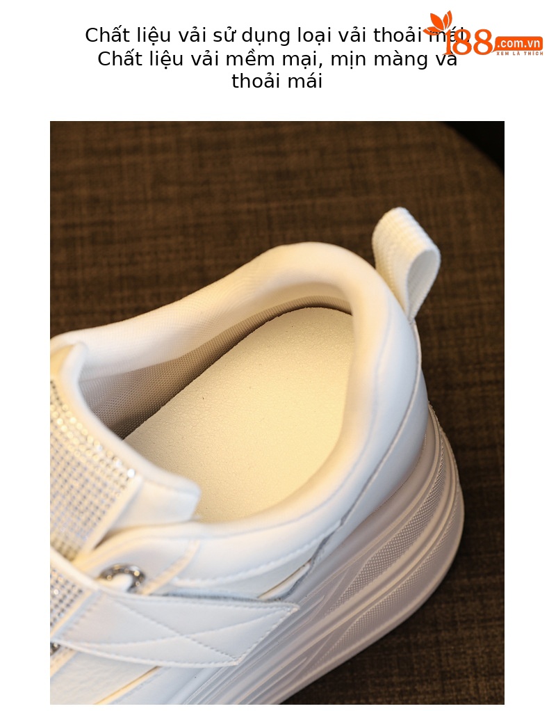 Giày sneaker nữ đế dày tăng chiều cao 9,5 cm, dây Velcro trắng phong cách thể thao — màu be chi tiết 8