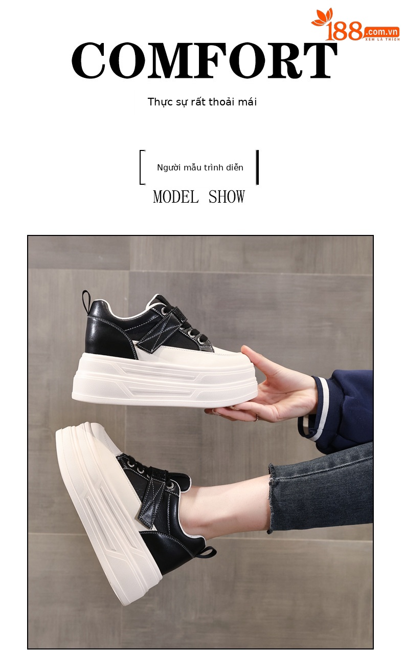 Giày sneaker nữ đế dày tăng chiều cao 9,5 cm, dây Velcro trắng phong cách thể thao — màu be chi tiết 11