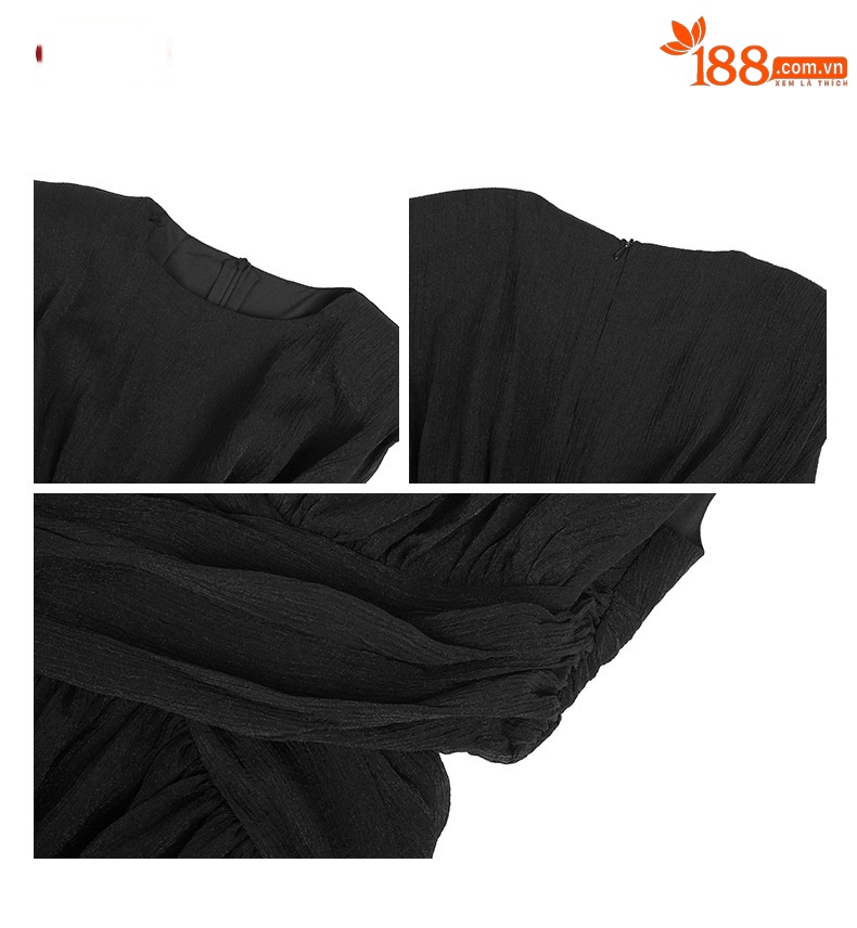 Đầm maxi nữ không tay chéo eo phong cách thanh lịch — đen chi tiết 4