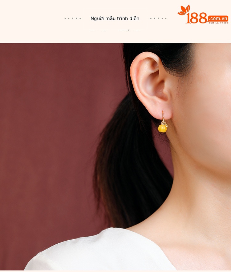 Bông tai bạc S925 mạ vàng hình bí ngô hạt dễ thương thiết kế 3D sáng tạo — Mẫu bạc chi tiết 7