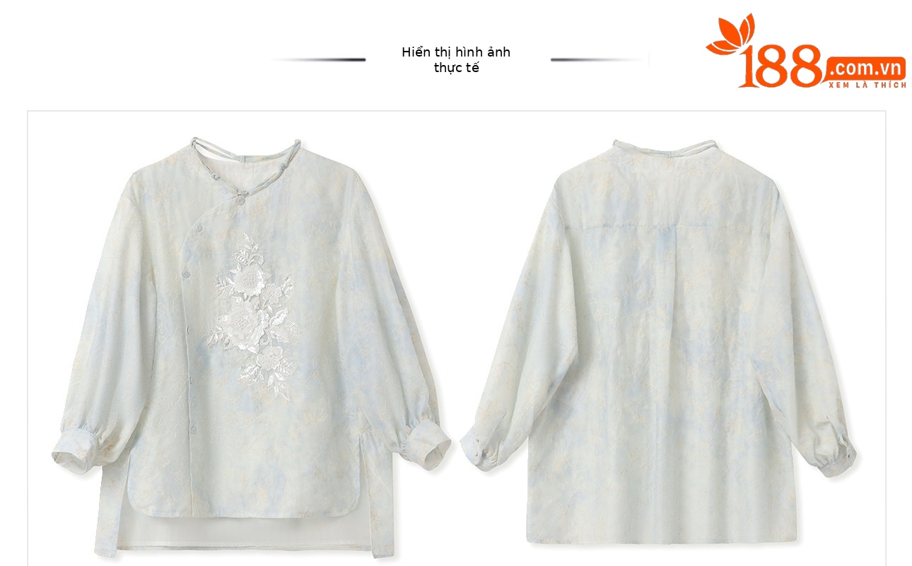 Áo sơ mi thêu phong cách retro đầu thu 2026, cổ chéo nghệ thuật, phong cách Tân Trung Hoa — màu xanh nhạt chi tiết 19