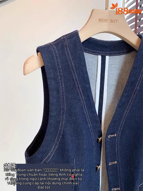 Áo vest denim không tay cổ chữ V phong cách retro, xếp lớp thời trang — Áo vest màu xanh đậm