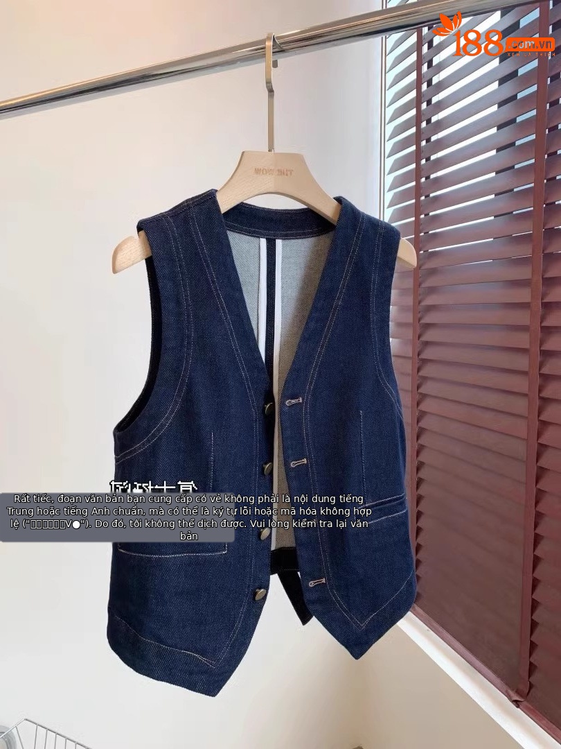 Áo vest denim không tay cổ chữ V phong cách retro, xếp lớp thời trang — Áo vest màu xanh đậm chi tiết 4