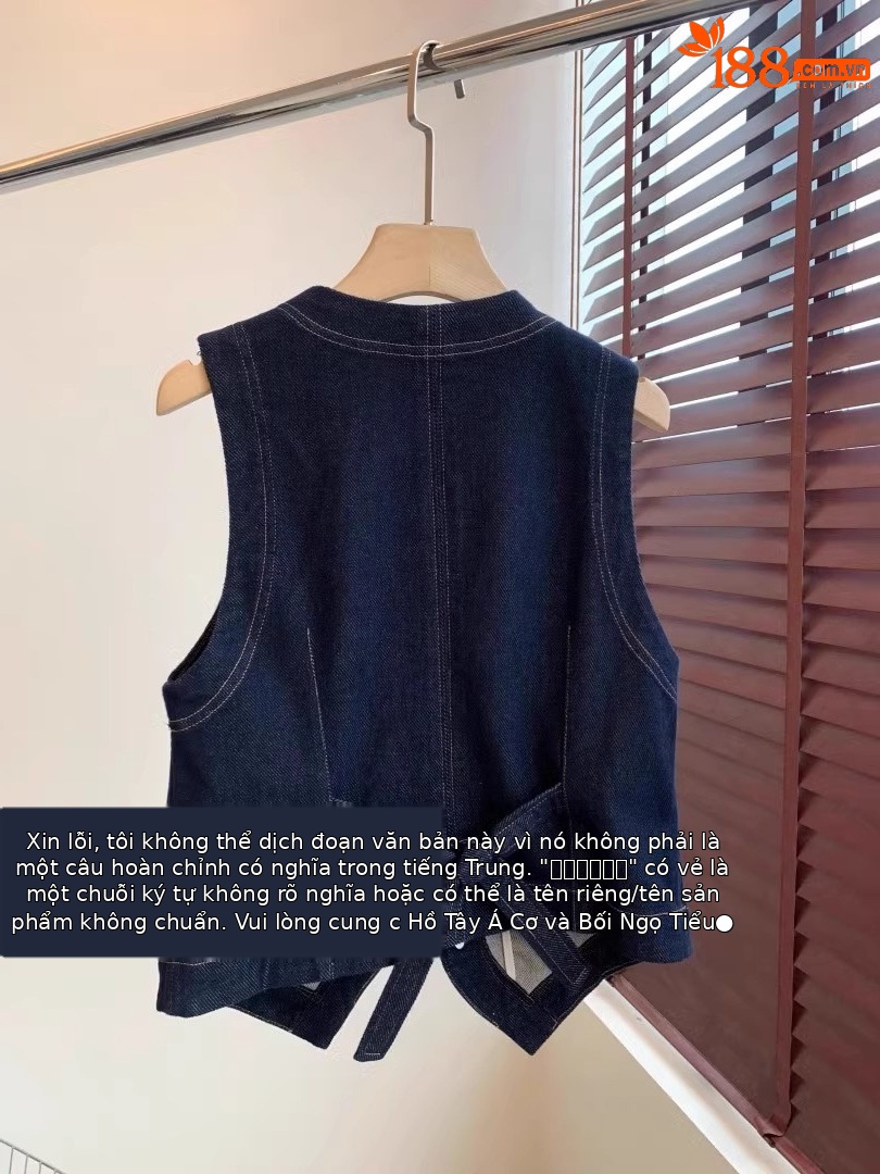 Áo vest denim không tay cổ chữ V phong cách retro, xếp lớp thời trang — Áo vest màu xanh đậm chi tiết 7