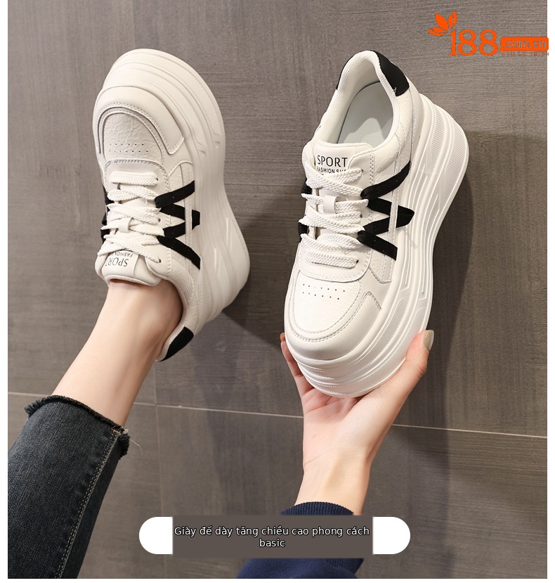 Giày sneaker nữ chunky đế dày trắng đa năng HJ5003, tăng chiều cao 9.5 cm — Màu be đen chi tiết 1