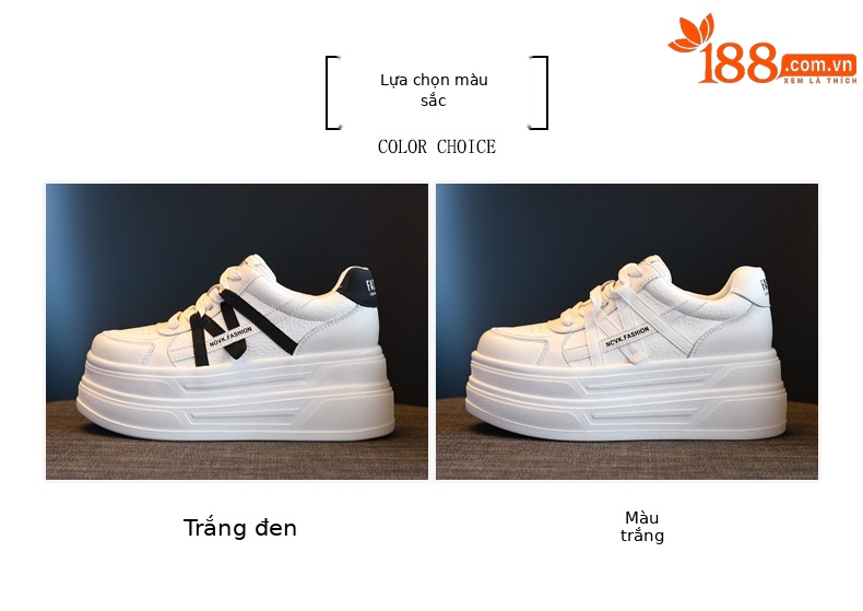 Giày sneaker nữ chunky đế dày trắng đa năng HJ5003, tăng chiều cao 9.5 cm — Màu be đen chi tiết 2