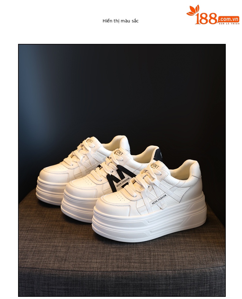 Giày sneaker nữ chunky đế dày trắng đa năng HJ5003, tăng chiều cao 9.5 cm — Màu be đen chi tiết 14