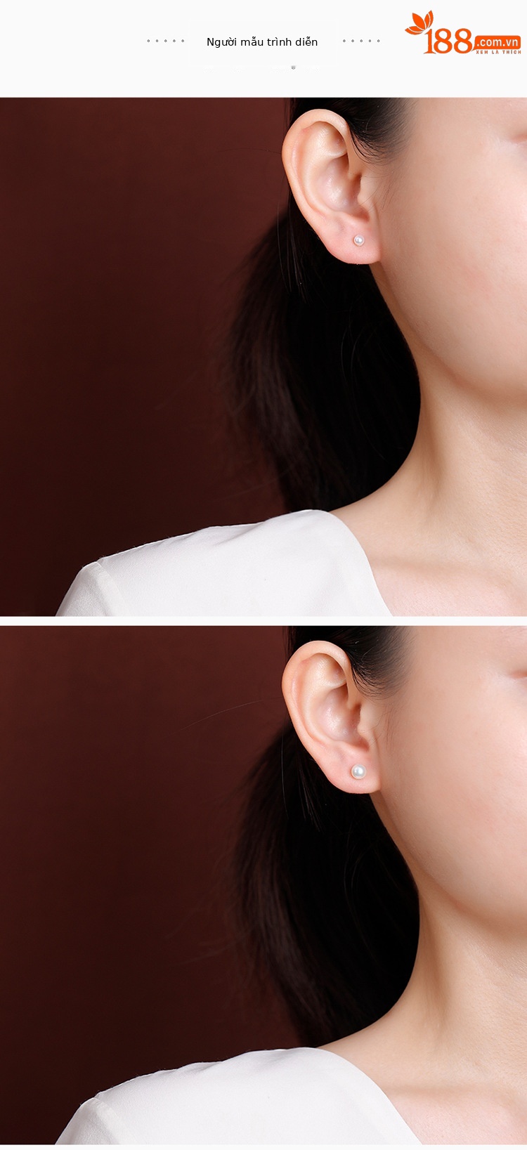 Bông tai bạc S925 mạ vàng đính ngọc trai nước ngọt tự nhiên hạt tròn — kèn vàng chi tiết 7