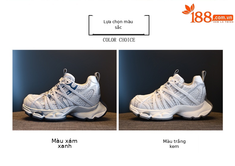 Giày thể thao nữ đế dày lưới thoáng khí phong cách retro chunky sneaker — xanh xám chi tiết 2