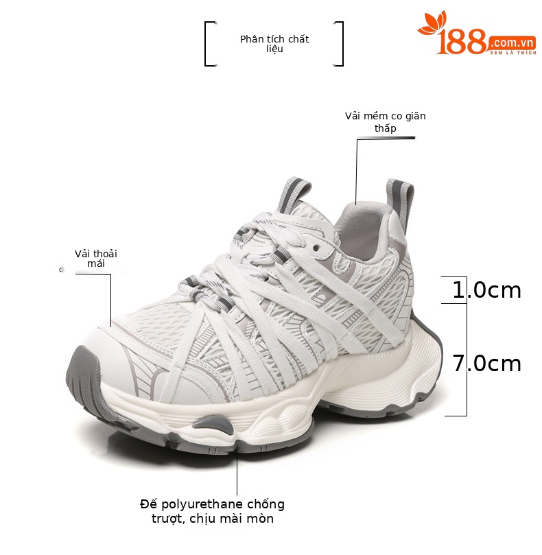 Giày thể thao nữ đế dày lưới thoáng khí phong cách retro chunky sneaker — xanh xám chi tiết 3