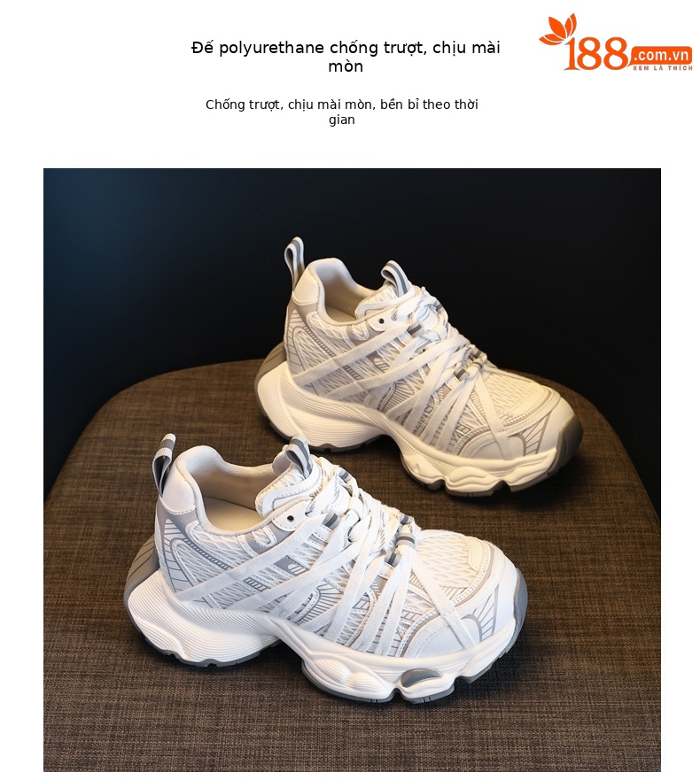 Giày thể thao nữ đế dày lưới thoáng khí phong cách retro chunky sneaker — xanh xám chi tiết 10