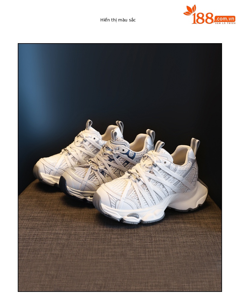 Giày thể thao nữ đế dày lưới thoáng khí phong cách retro chunky sneaker — xanh xám chi tiết 18