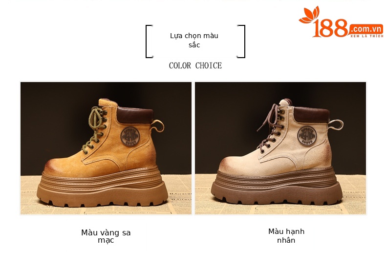 Giày boot nữ đế dày tăng chiều cao kiểu mới mùa thu, phong cách xe máy cổ ngắn — màu vàng sa mạc chi tiết 2