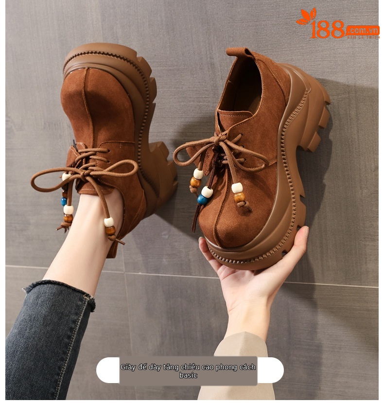 Giày lười nữ đế xuồng cao platform phong cách JK preppy thanh lịch, đế dày — nâu chi tiết 1