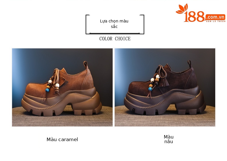 Giày lười nữ đế xuồng cao platform phong cách JK preppy thanh lịch, đế dày — nâu chi tiết 2