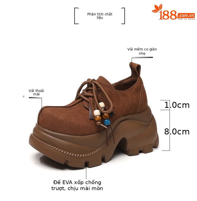 Giày lười nữ đế xuồng cao platform phong cách JK preppy thanh lịch, đế dày — nâu chi tiết 3