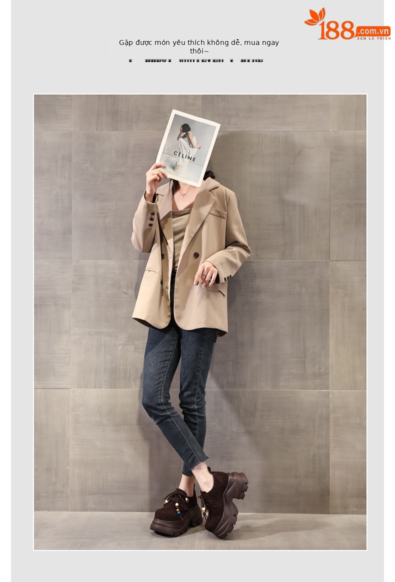 Giày lười nữ đế xuồng cao platform phong cách JK preppy thanh lịch, đế dày — nâu chi tiết 6