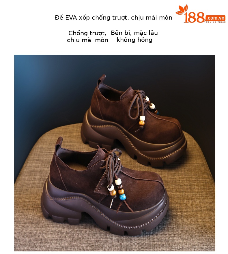 Giày lười nữ đế xuồng cao platform phong cách JK preppy thanh lịch, đế dày — nâu chi tiết 10