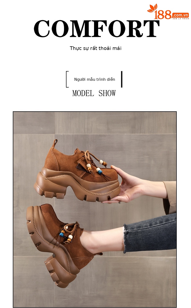 Giày lười nữ đế xuồng cao platform phong cách JK preppy thanh lịch, đế dày — nâu chi tiết 11