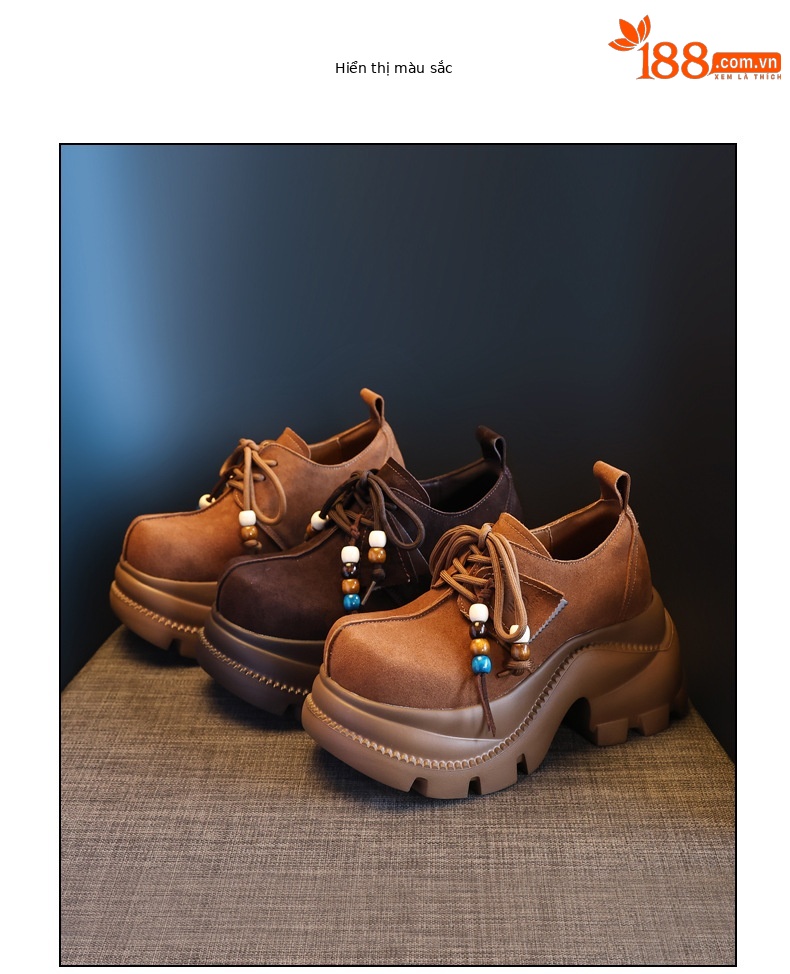 Giày lười nữ đế xuồng cao platform phong cách JK preppy thanh lịch, đế dày — nâu chi tiết 18