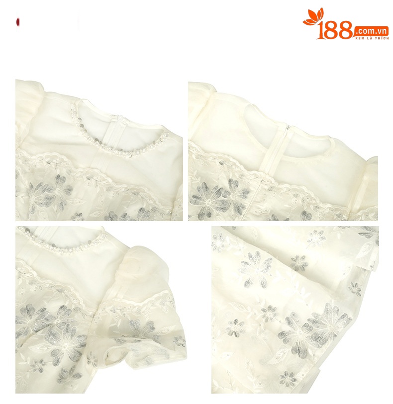 Váy đầm nữ cổ tròn phối lưới ren thêu sequin thắt eo — mơ chi tiết 2