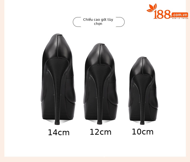Giày cao gót nữ mũi nhọn da thật gót siêu cao 14 cm đế platform — Màu nude 10CM chi tiết 2
