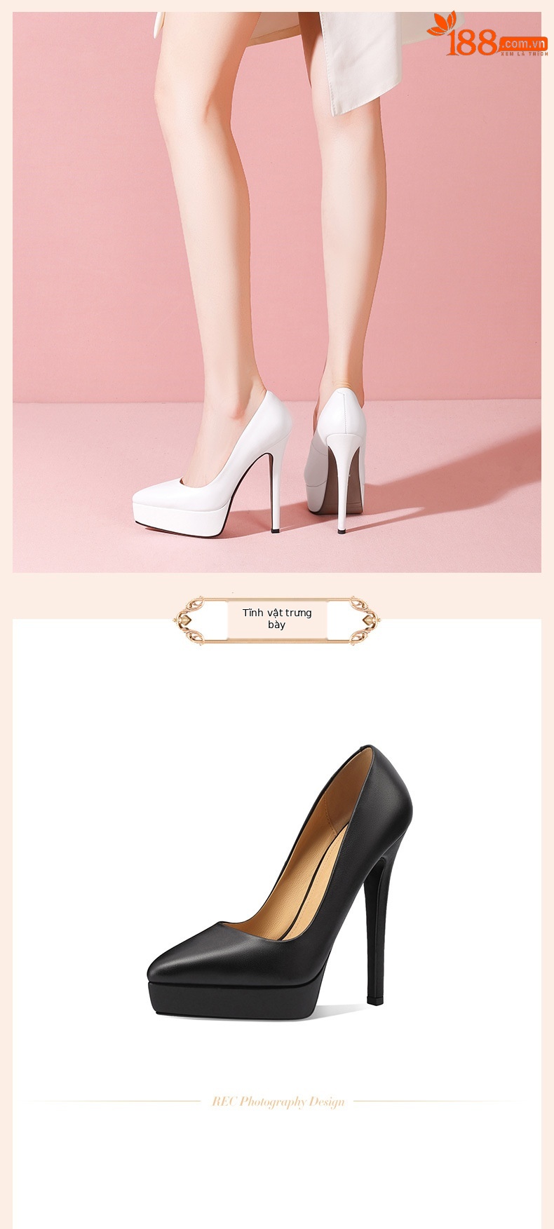 Giày cao gót nữ mũi nhọn da thật gót siêu cao 14 cm đế platform — Màu nude 10CM chi tiết 3