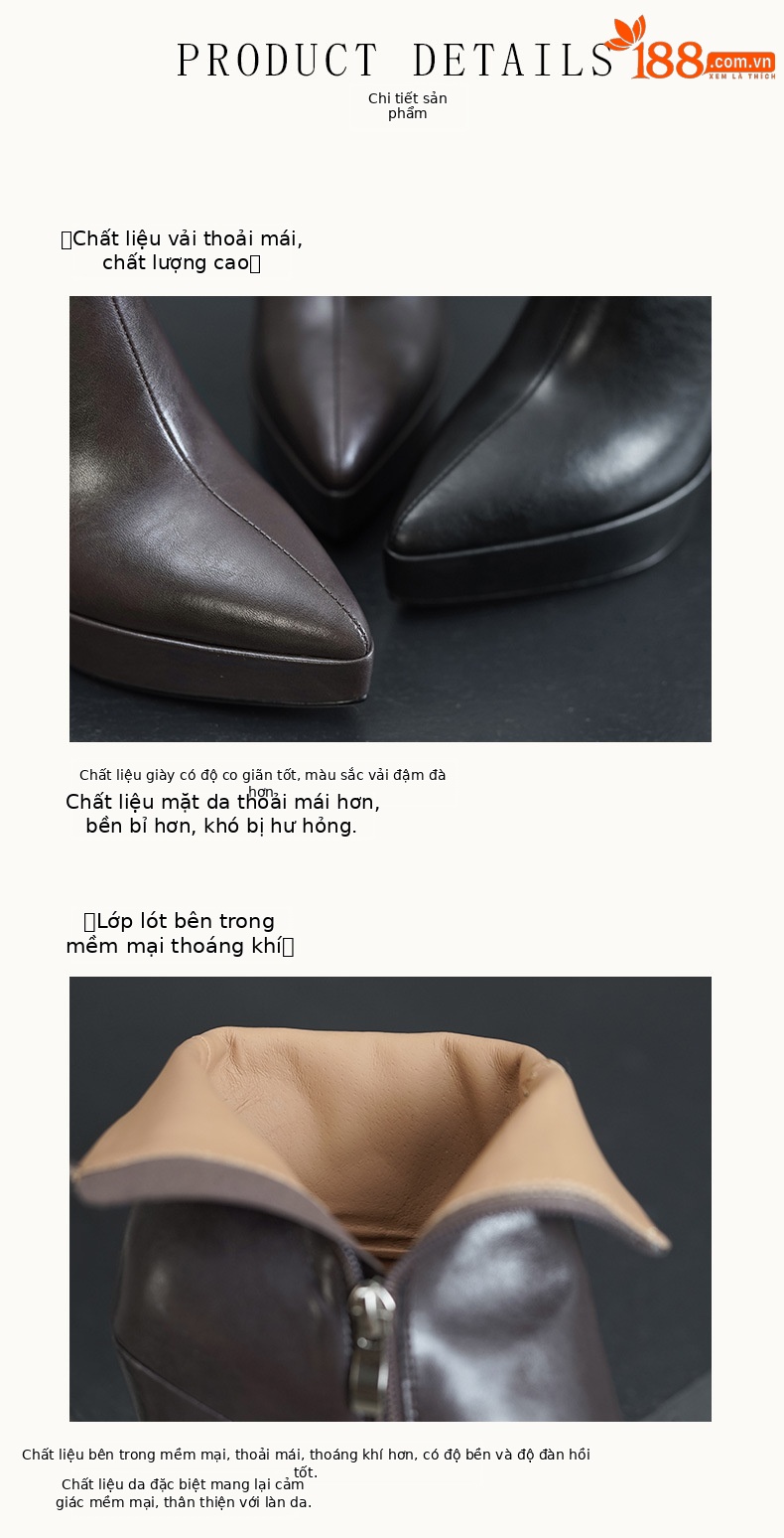 Boot nữ mũi nhọn gót nhọn 12 cm cổ thấp phong cách sàn diễn — đen, màu nâu nhạt chi tiết 8