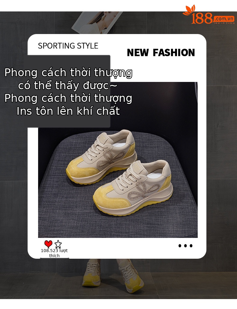 Giày sneaker nữ đế dày phong cách Đức da thật phối màu thời trang tăng chiều cao — M2922 màu vàng, M 2922m màu chi tiết 3