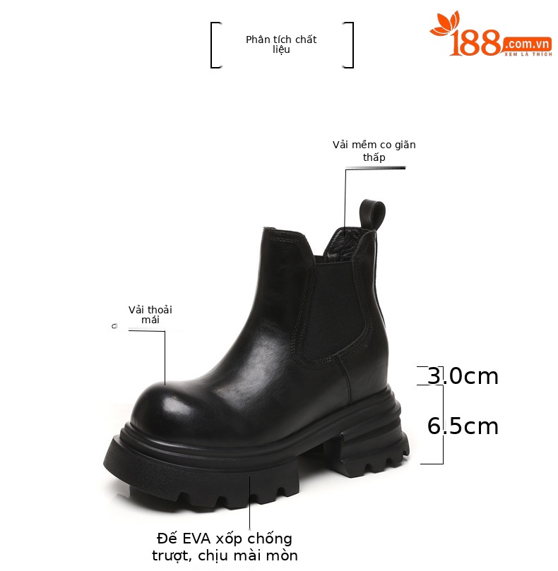 Boot nữ Chelsea cổ ngắn kiểu Anh đế dày tăng chiều cao — đen chi tiết 2