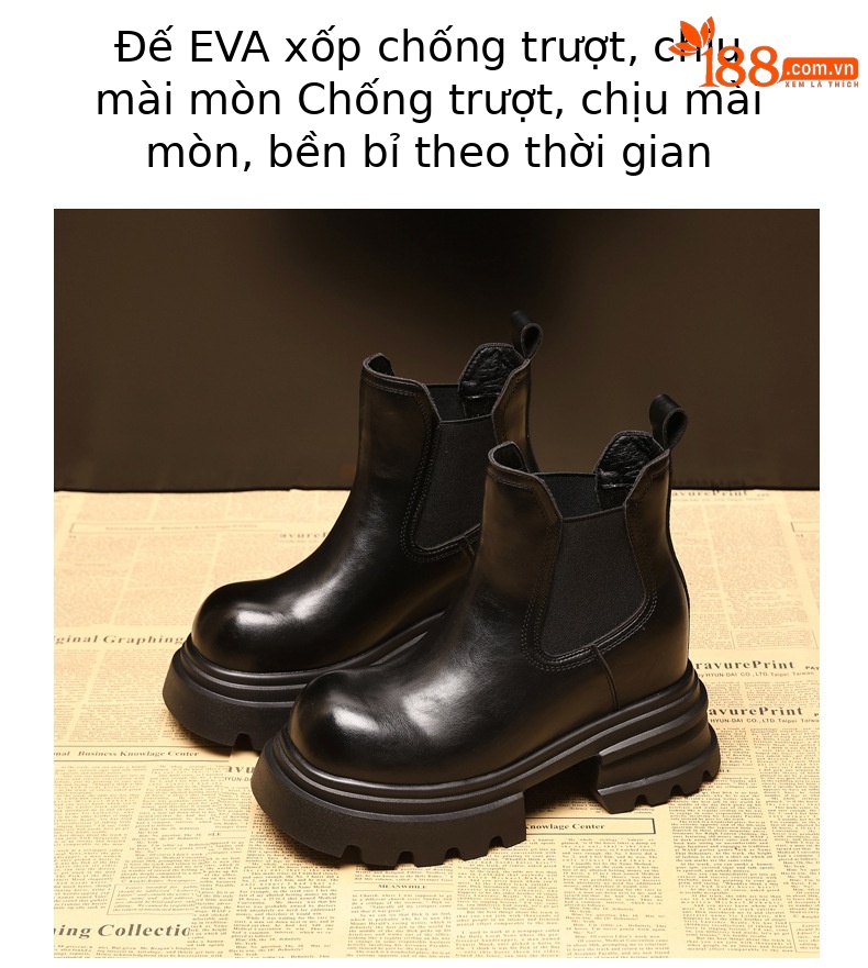 Boot nữ Chelsea cổ ngắn kiểu Anh đế dày tăng chiều cao — đen chi tiết 6