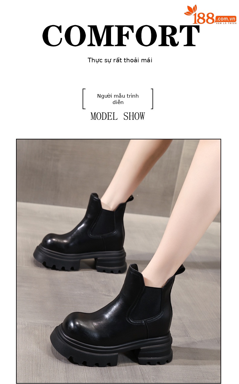 Boot nữ Chelsea cổ ngắn kiểu Anh đế dày tăng chiều cao — đen chi tiết 7