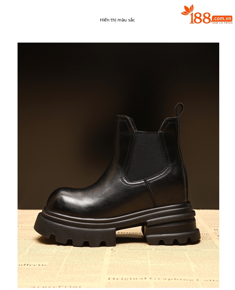 Boot nữ Chelsea cổ ngắn kiểu Anh đế dày tăng chiều cao — đen chi tiết 10