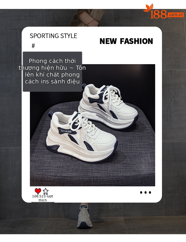 Giày sneaker nữ đế dày tăng chiều cao phong cách A-Gan mới thu đông 2025 — M2918 màu xám, M2918 màu vàng, M2918 màu xanh chi tiết 3