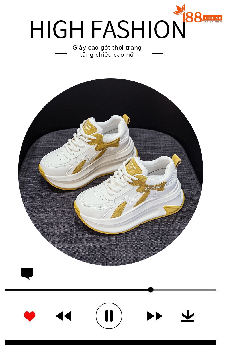 Giày sneaker nữ đế dày tăng chiều cao phong cách A-Gan mới thu đông 2025 — M2918 màu xám, M2918 màu vàng, M2918 màu xanh chi tiết 5
