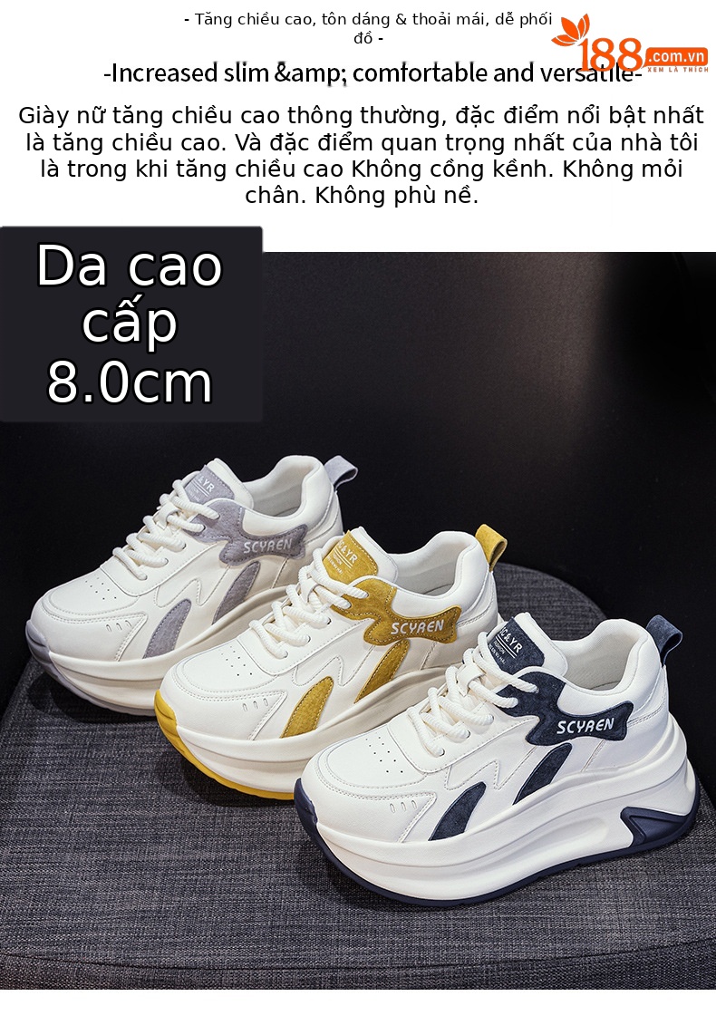 Giày sneaker nữ đế dày tăng chiều cao phong cách A-Gan mới thu đông 2025 — M2918 màu xám, M2918 màu vàng, M2918 màu xanh chi tiết 2