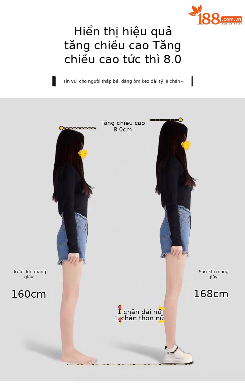 Giày sneaker nữ đế dày trắng siêu nhẹ tăng chiều cao HY9856 — đen chi tiết 4