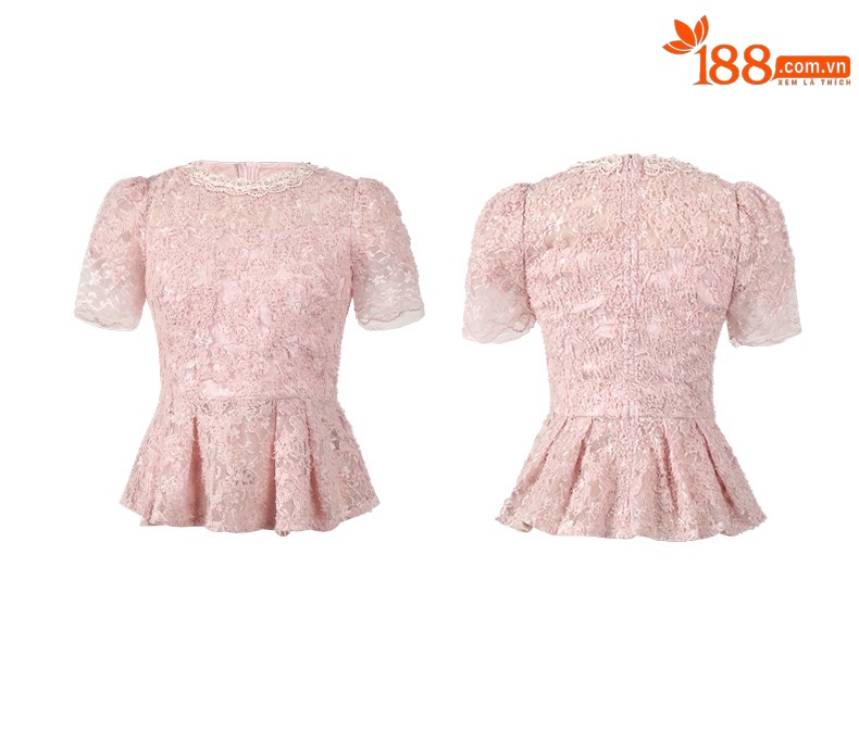 Áo ren hồng xếp nếp ôm eo phong cách ngọt ngào thanh lịch — bột hoa anh đào chi tiết 3