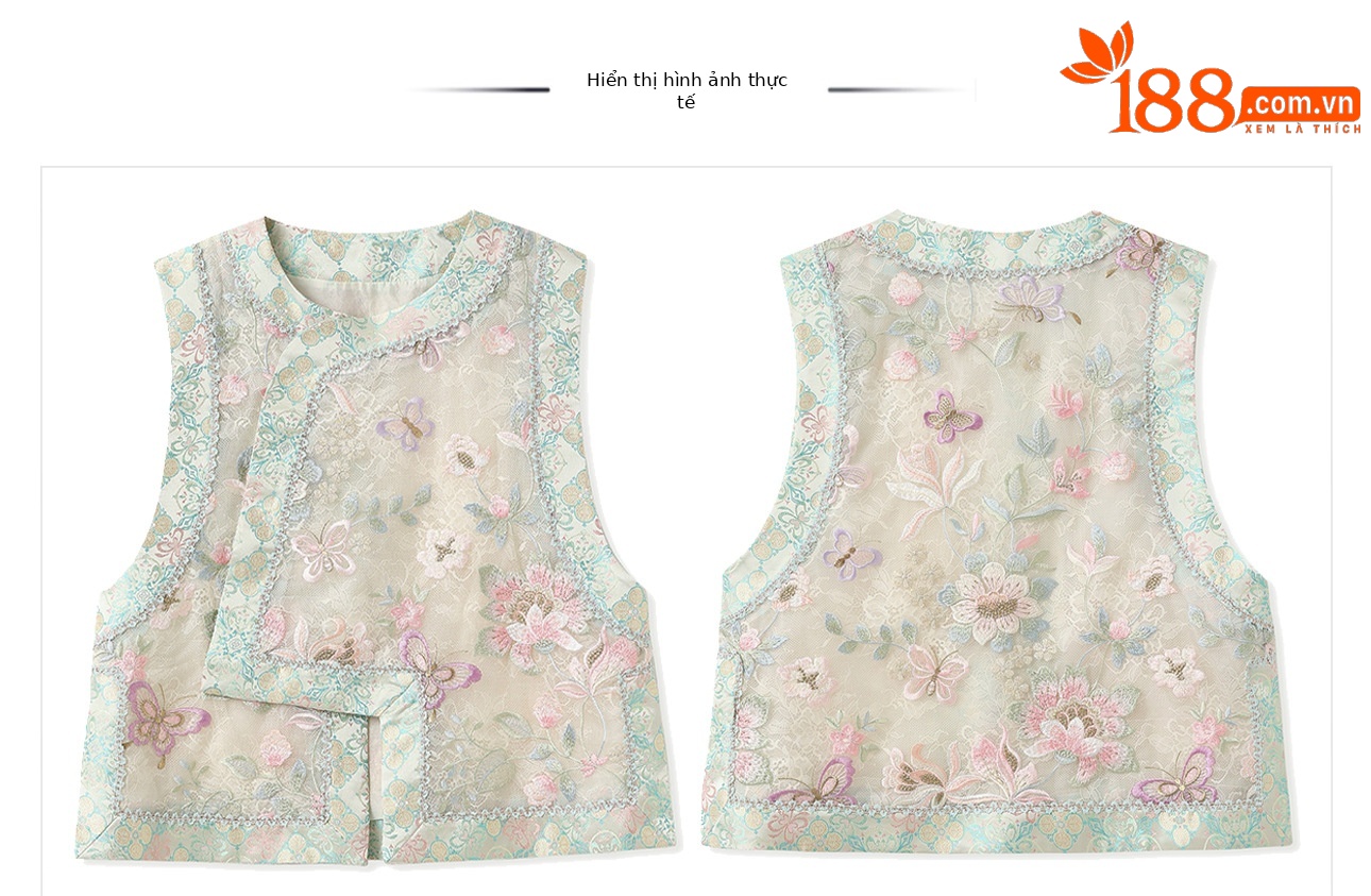 Áo vest gile nữ lụa tơ tằm thêu họa tiết cổ tròn không tay phong cách Trung Hoa mới ZX N6021 — màu xanh nhạt chi tiết 32