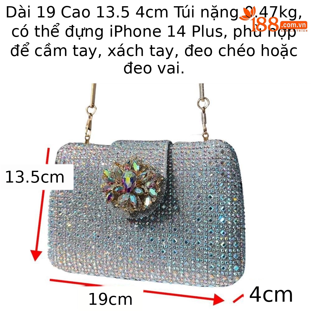 Túi clutch nữ đính đá pha lê dự tiệc sang trọng 19×13.5×4 cm — sâm panh chi tiết 1