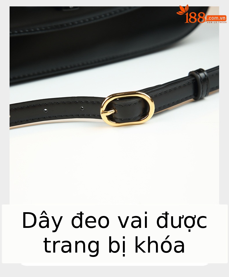 Túi đeo chéo nữ dáng yên ngựa da thật quai tre — đen, trắng, Màu trắng nhạt, rượu vang đỏ chi tiết 20