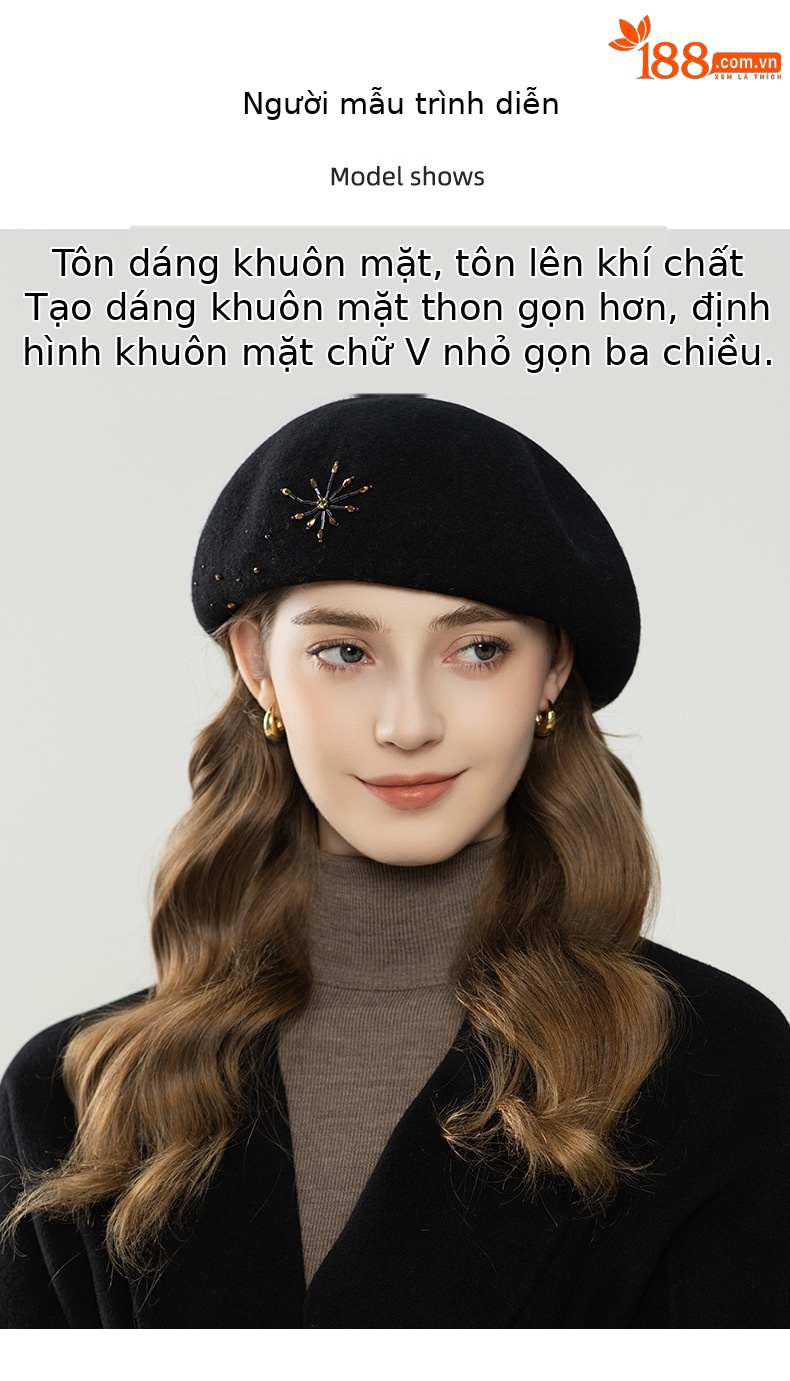 Mũ nồi beret nữ len nguyên chất mềm mại, phong cách thu đông, mặt hiển thị nhỏ — màu be chi tiết 4