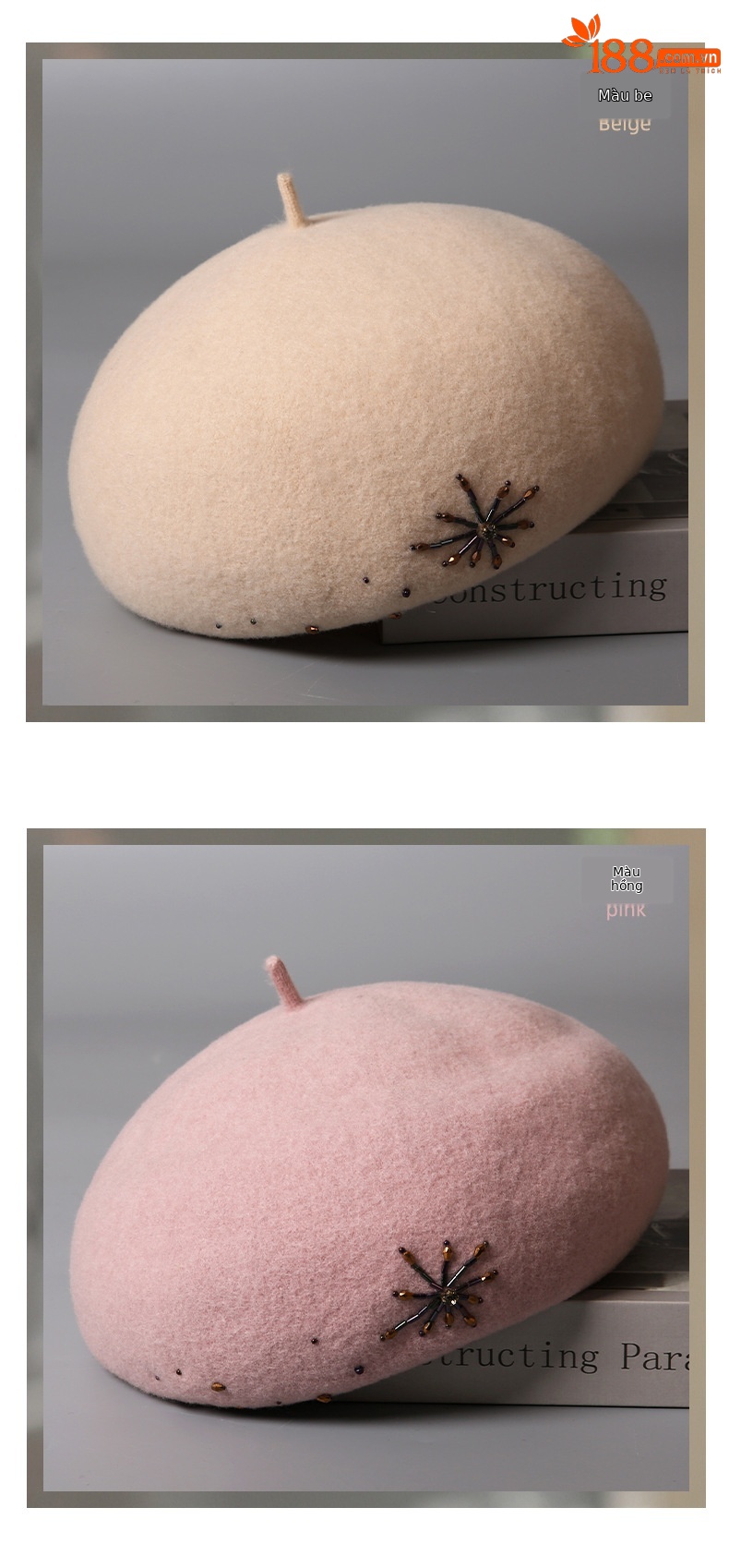 Mũ nồi beret nữ len nguyên chất mềm mại, phong cách thu đông, mặt hiển thị nhỏ — màu be chi tiết 8